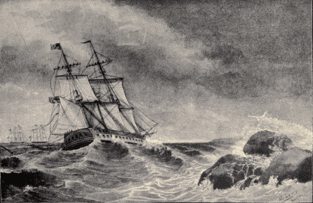 "A squall struck her and carried away her main-topmast."