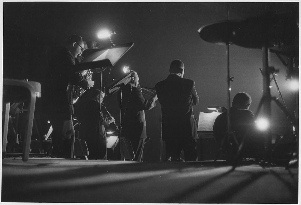 American jazz notables [Harvey Phillips, Bob Wilbur, Lou McGerity, Dick Carey, Charlie Boyd] perform during a charity concert in DC, 1960 - 306-ps-397 59-20856
