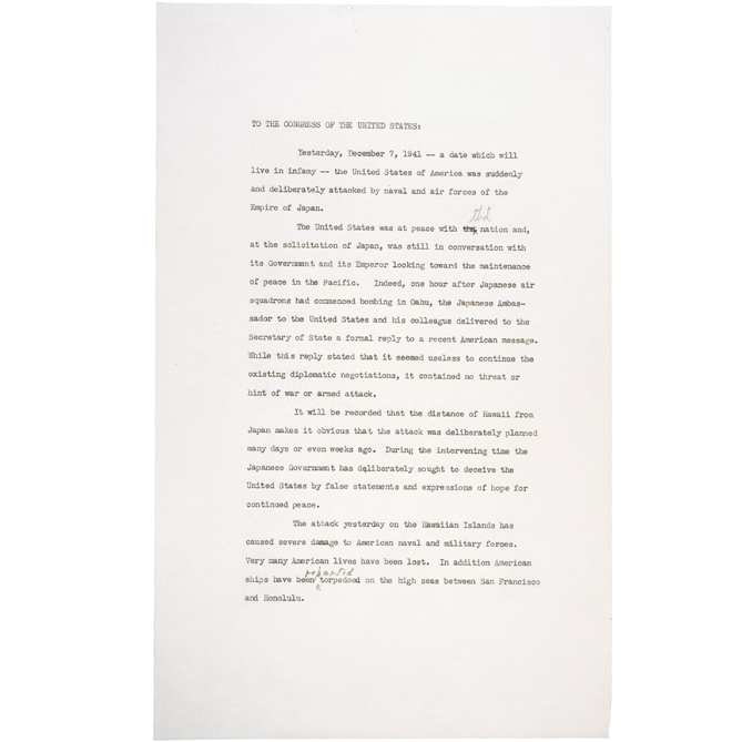 President Franklin D. Roosevelt’s “Day of Infamy” Speech