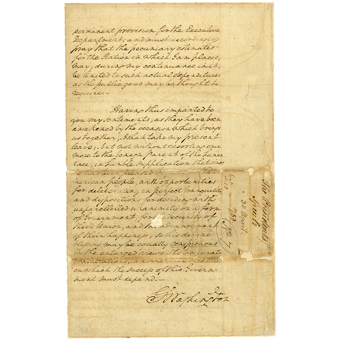 George Washington’s First Inaugural Address, 1789