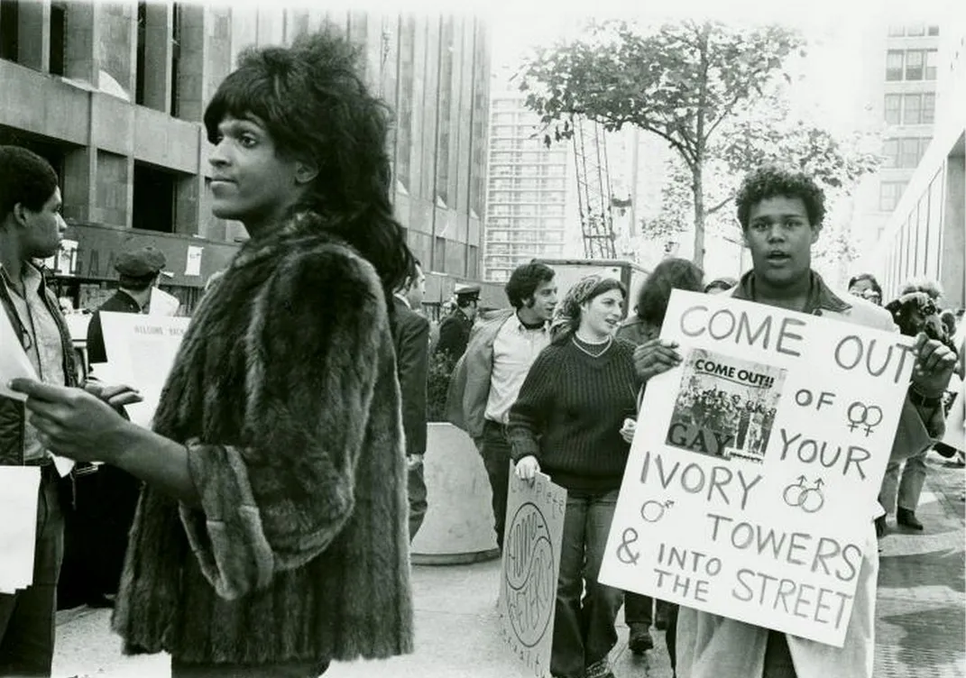 STAR co-founder and Stonewall leader Marsha Johnson protests for gay students in 1970