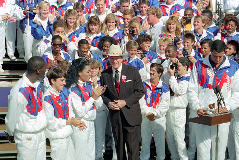 President Ronald Reagan during a Ceremony to Welcome Home the United States Olympic Team Members Who Competed in Seoul, Korea Florence Griffith Joyner - NAI 75856325
