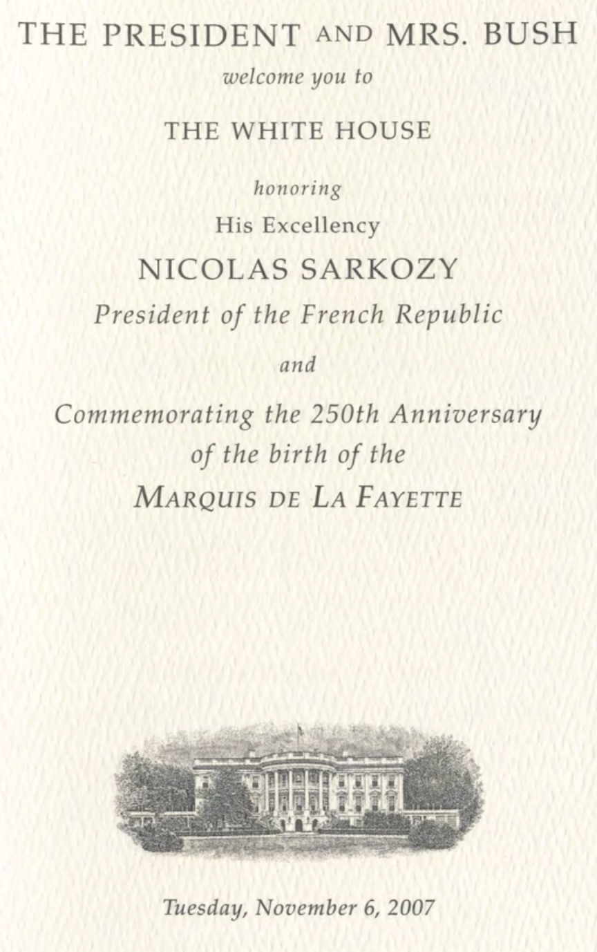 Honoring President Sarkozy and celebrating the 250th birthday of Marquis de Lafayette - National Archives Identifier: 148029415