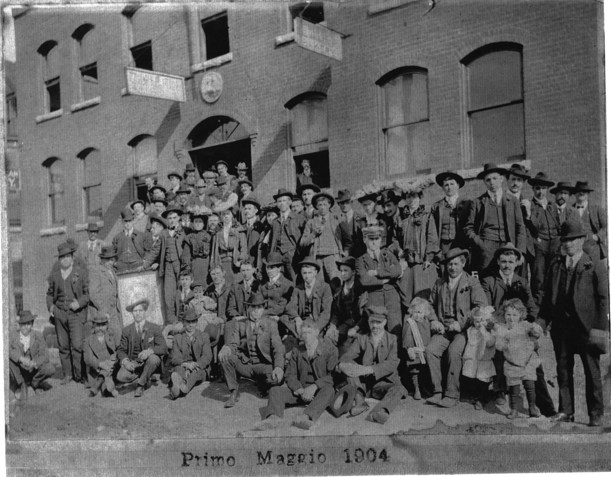 Party members outside hall, 1904 on May Day “Primo Maggio”