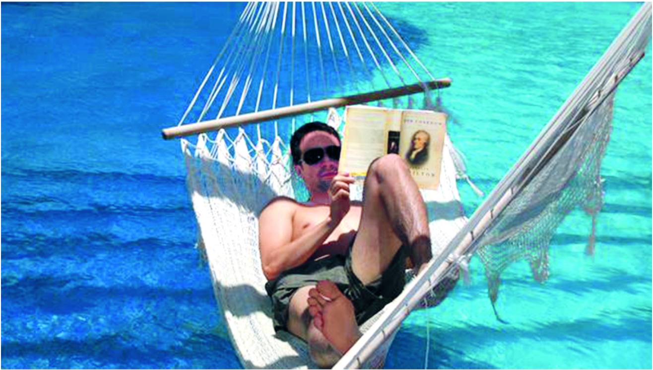 Lin-Manuel Miranda reading Hamilton on vacation