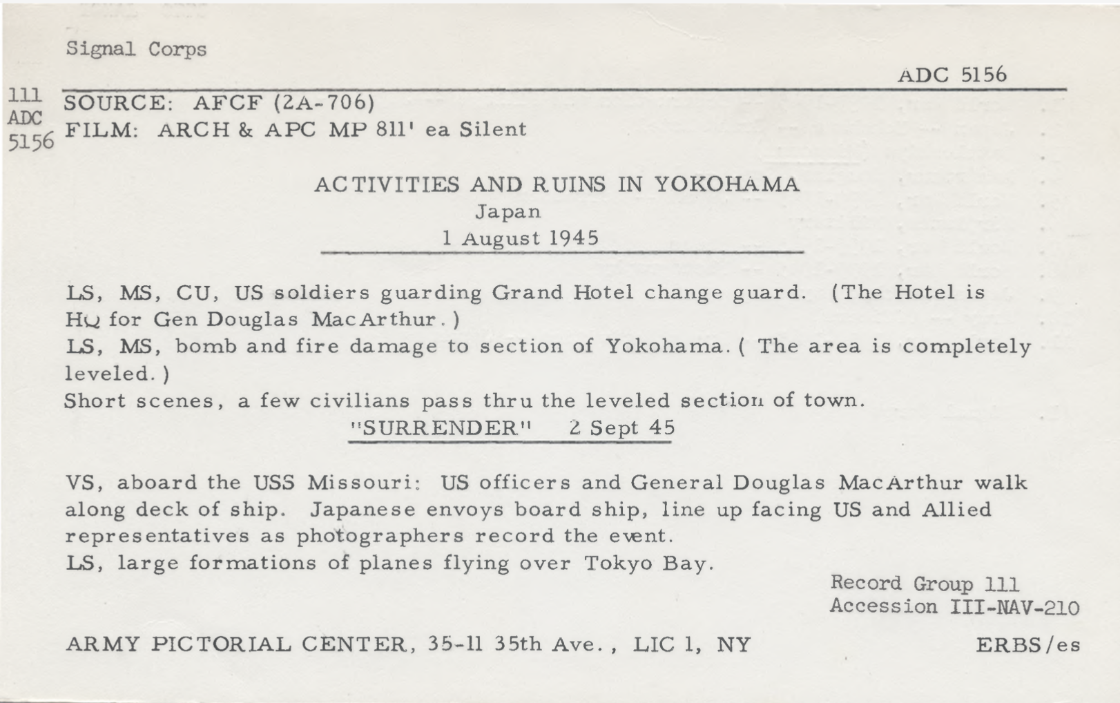 Proceedings of the Japanese Surrender Ceremony 8/1/45 – National Archives Identifier: 18955