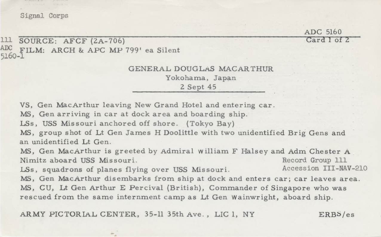 Proceedings of Japanese Surrender Ceremony 9/2/45 – National Archives Identifier: 18959